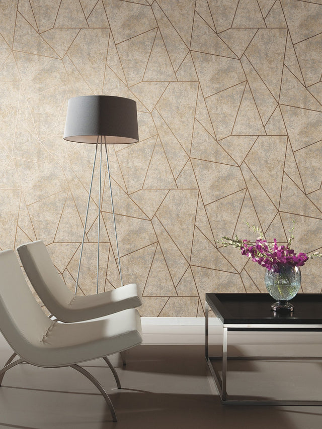 Nazca Neutral & Gold Wallpaper with Metallic Geometric Pattern - York NW3504