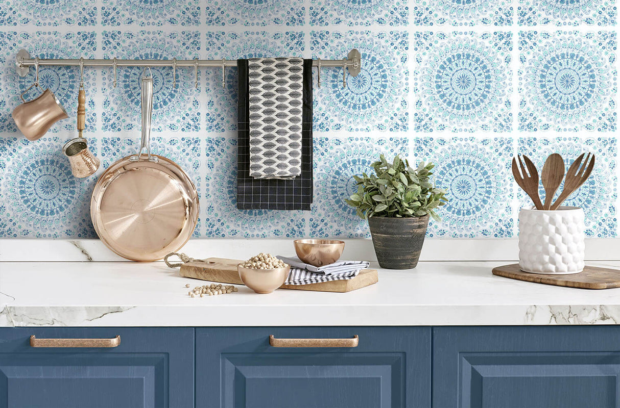 Mandala Teal & Blue by NextWall Peel & Stick Mandala Wallpaper – NextWall NW35102