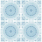 Teal and blue mandala medallion peel and stick wallpaper pattern
