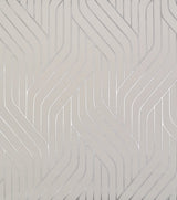 Ebb & Flow White & Silver Wallpaper with Metallic Geometric Stripes - York NW3516