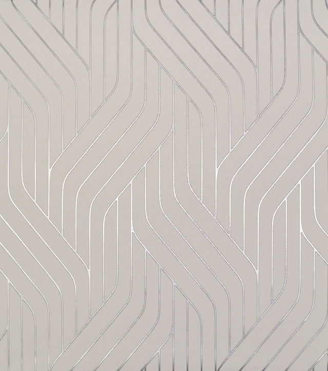 Ebb & Flow White & Silver Wallpaper with Metallic Geometric Stripes - York NW3516