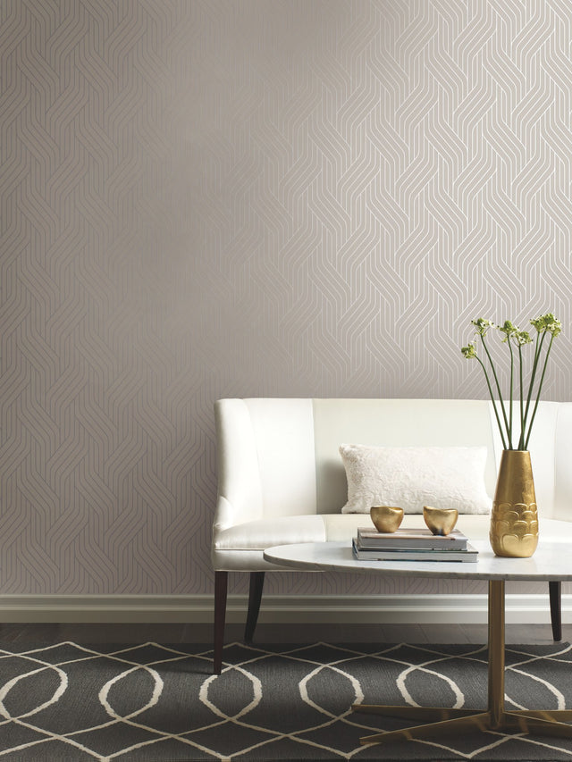 Ebb & Flow White & Silver Wallpaper with Metallic Geometric Stripes - York NW3516