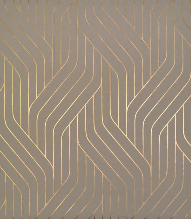Ebb & Flow Khaki & Gold Wallpaper with Metallic Modern Striped Geometric - York NW3518