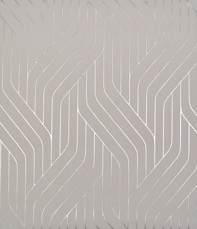 Ebb & Flow Silver Wallpaper with Metallic Geometric Stripe - York NW3519