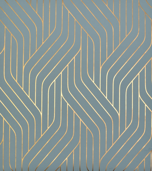 Ebb & Flow Blue & Gold Geometric Metallic Wallpaper - York NW3520