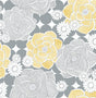 Retro Floral peel and stick wallpaper in yellow and gray with large floral motifs