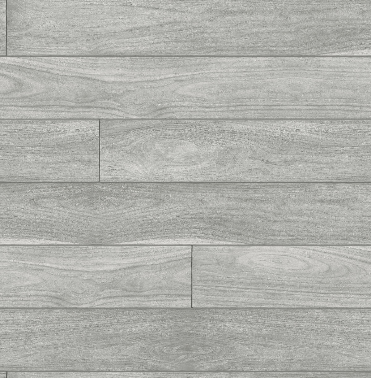 Gray teak wood plank peel and stick wallpaper pattern