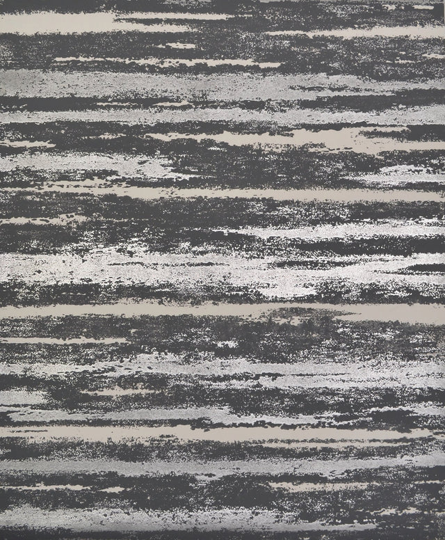 Atmosphere Black & Silver Wallpaper with Striated Metallic Cloud Stripe - York NW3541