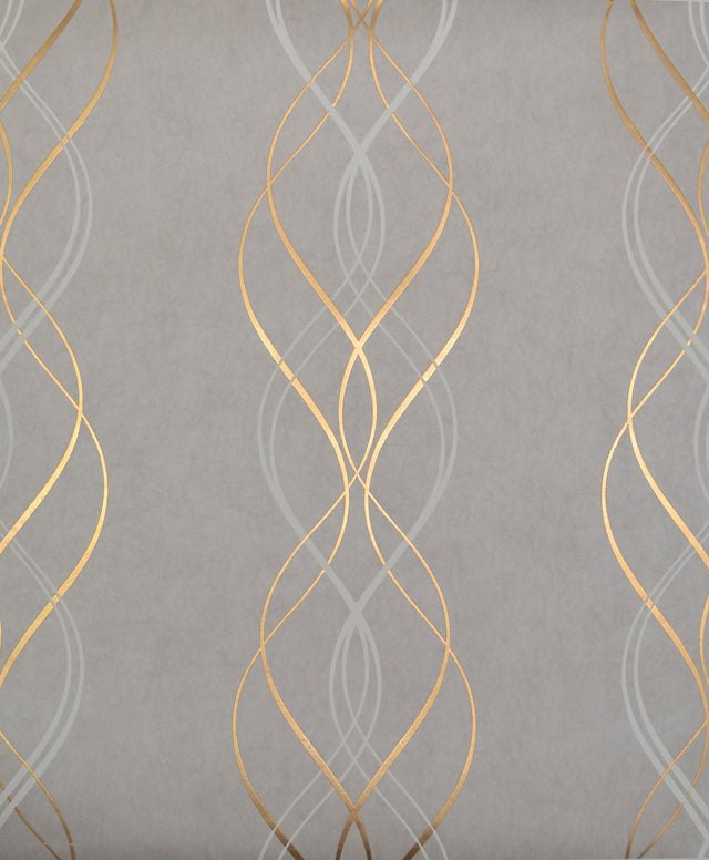 Aurora Grey & Gold Metallic Non Woven Wallpaper - York NW3550