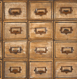 Tawny library card catalog drawer peel and stick wallpaper pattern