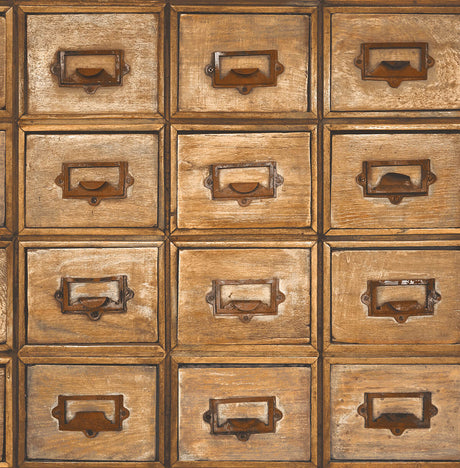 Tawny library card catalog drawer peel and stick wallpaper pattern