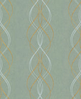 Aurora Blue & Gold Wallpaper with Metallic Streamer Motif - York NW3551