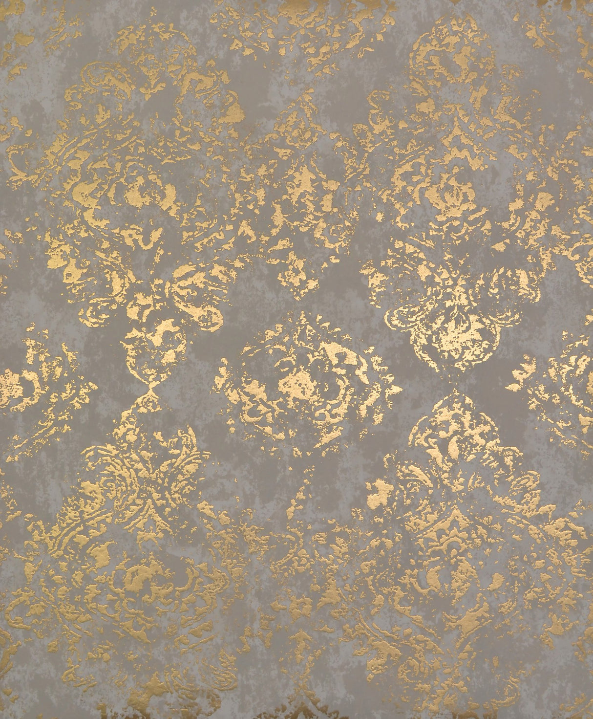Stargazer Khaki & Gold Wallpaper with Metallic Damask Motif - York NW3564