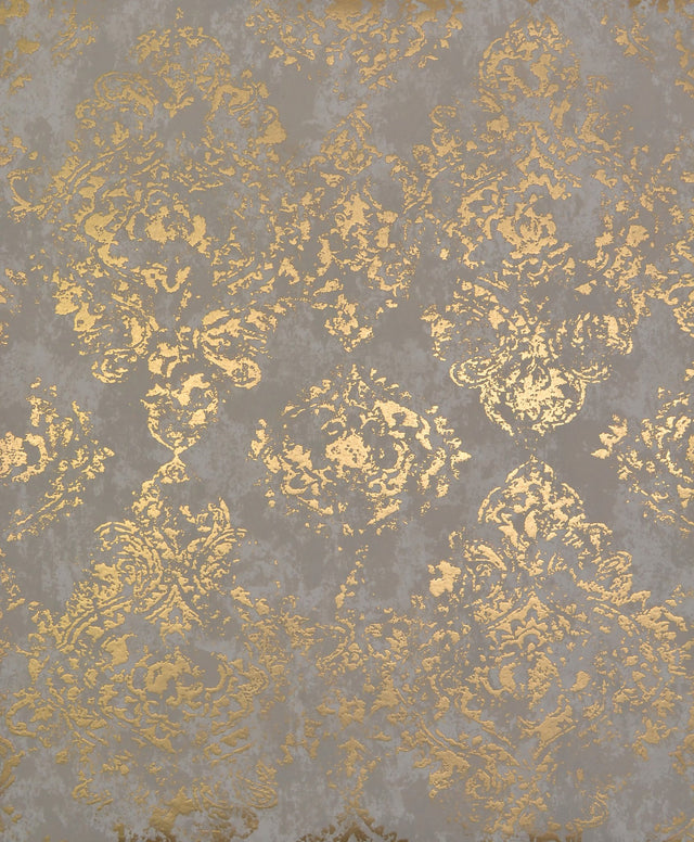 Stargazer Khaki & Gold Wallpaper with Metallic Damask Motif - York NW3564