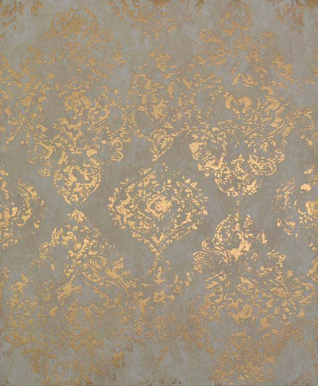 Stargazer Almond & Gold Damask Metallic Non Woven Wallpaper - York NW3566