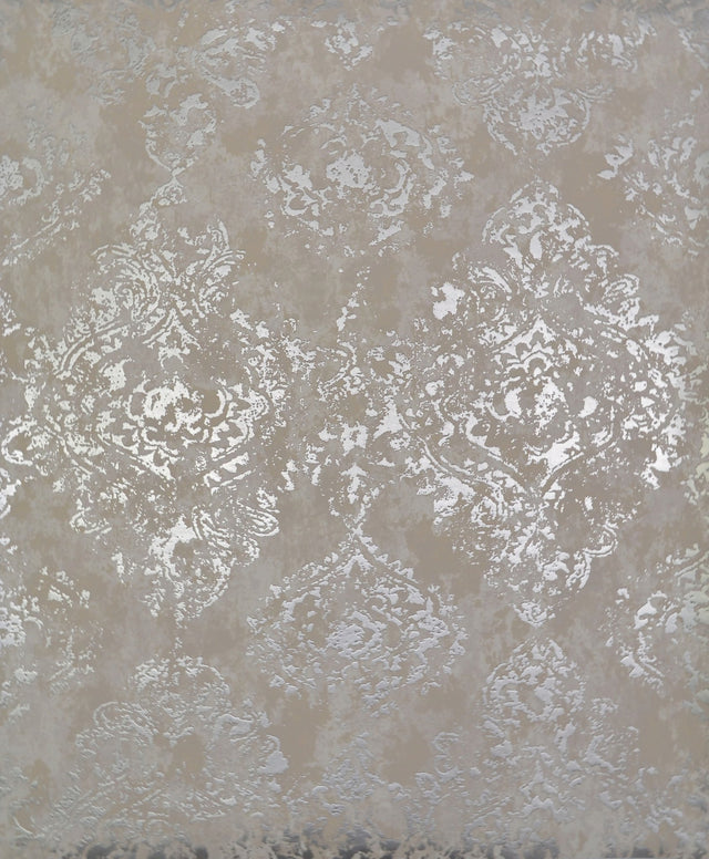 Stargazer White & Silver Damask Metallic Non Woven Wallpaper - York NW3568