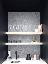 Marble Tile Gray & Metallic Silver by NextWall Peel & Stick Geometric Wallpaper – NextWall NW35700