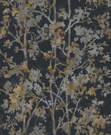 Shimmering Foliage Black Wallpaper with Metallic Botanical Pattern - York NW3580