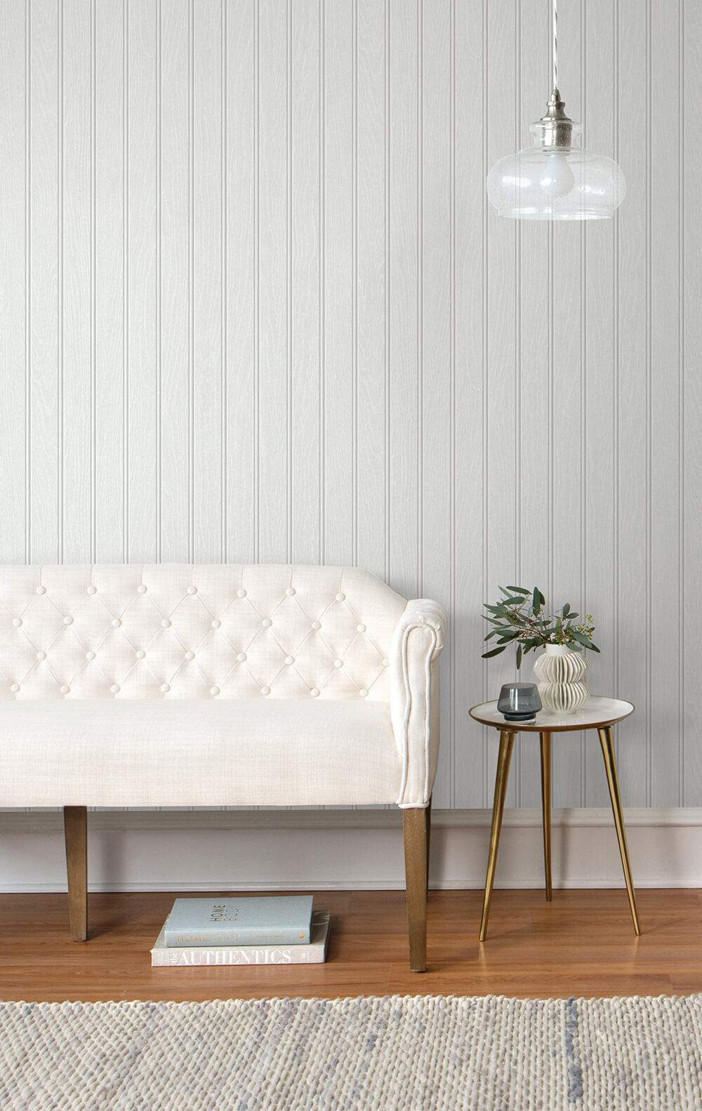 Beadboard Off-White & Pearl Gray by NextWall Peel & Stick Vinyl Wallpaper – NextWall NW35800