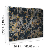 Shimmering Foliage Black Wallpaper with Metallic Botanical Pattern - York NW3580
