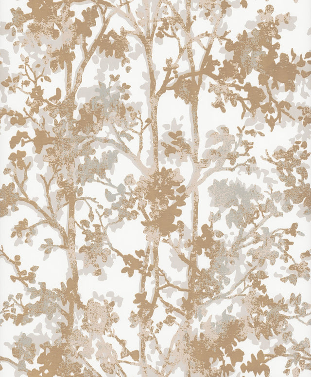 Shimmering Foliage White & Gold Wallpaper with Metallic Botanical Pattern - York NW3583