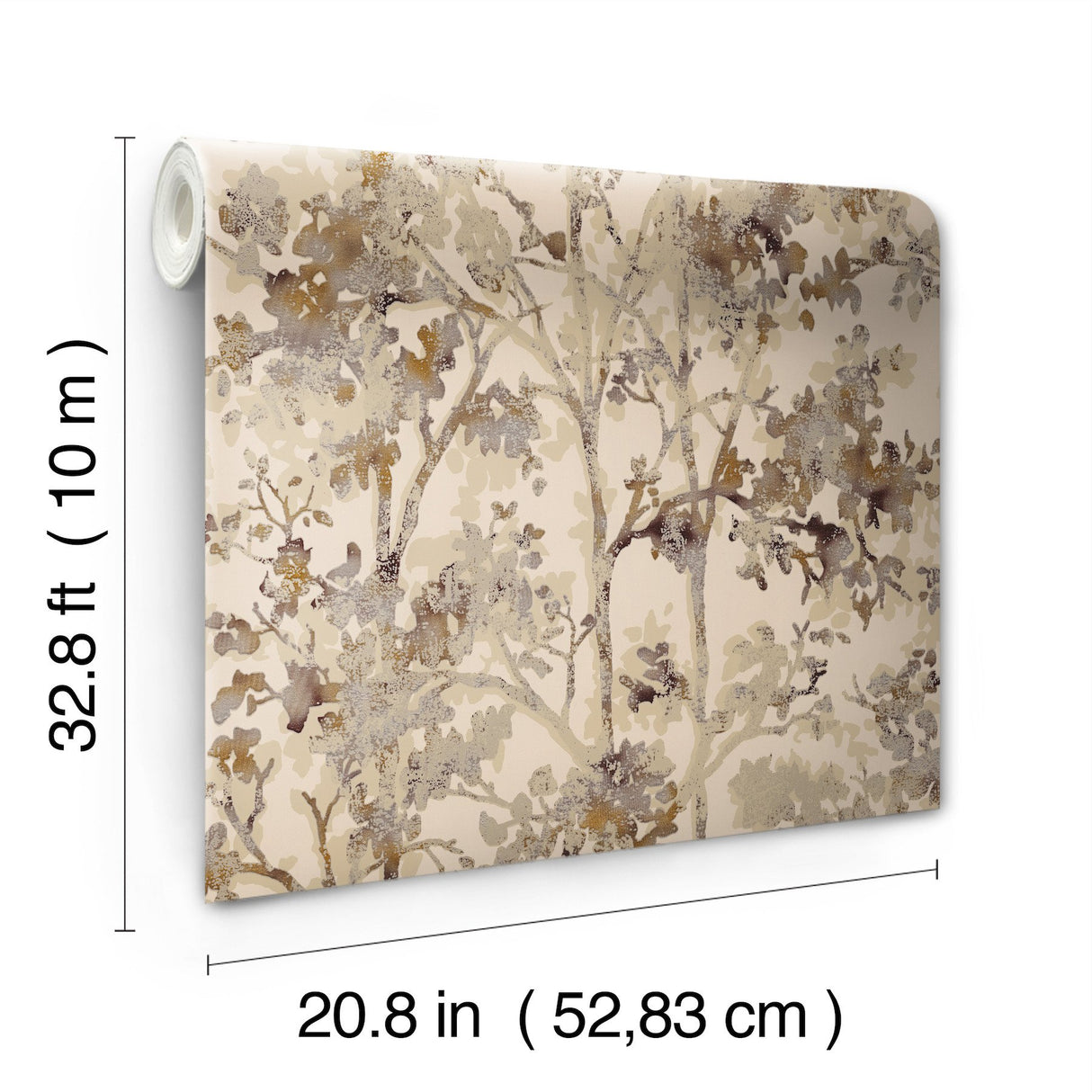 Shimmering Foliage Khaki Wallpaper with Metallic Botanical Pattern - York NW3584