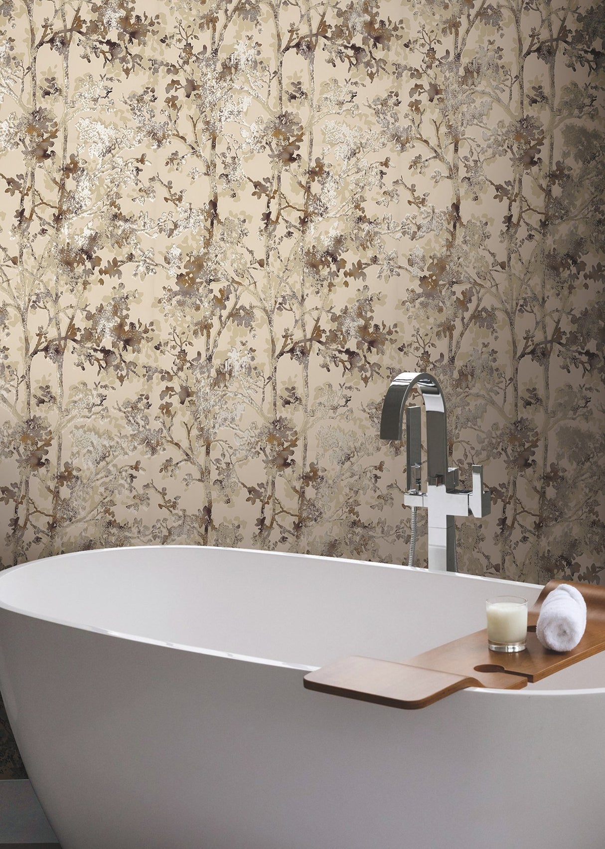 Shimmering Foliage Khaki Wallpaper with Metallic Botanical Pattern - York NW3584