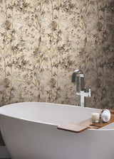 Shimmering Foliage Khaki Wallpaper with Metallic Botanical Pattern - York NW3584