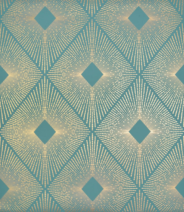 Harlowe Teal & Gold Geometric Metallic Non Woven Wallpaper - York NW3589