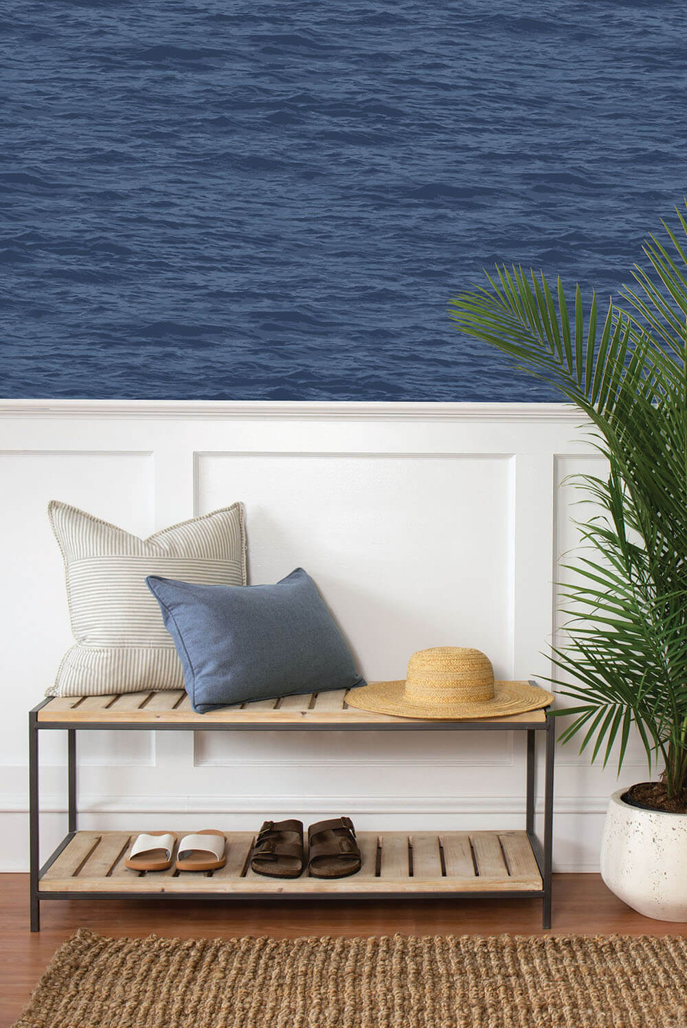 Serene Sea Denim Blue by NextWall Peel & Stick Abstract Coastal Wallpaper – NextWall NW35902