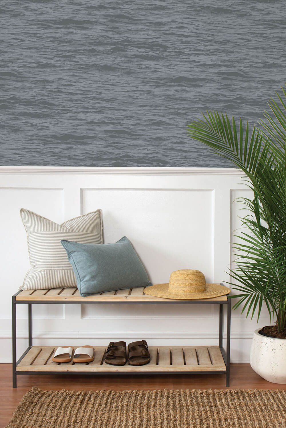 Serene Sea Cove Gray by NextWall Peel & Stick Abstract Coastal Wallpaper – NextWall NW35908