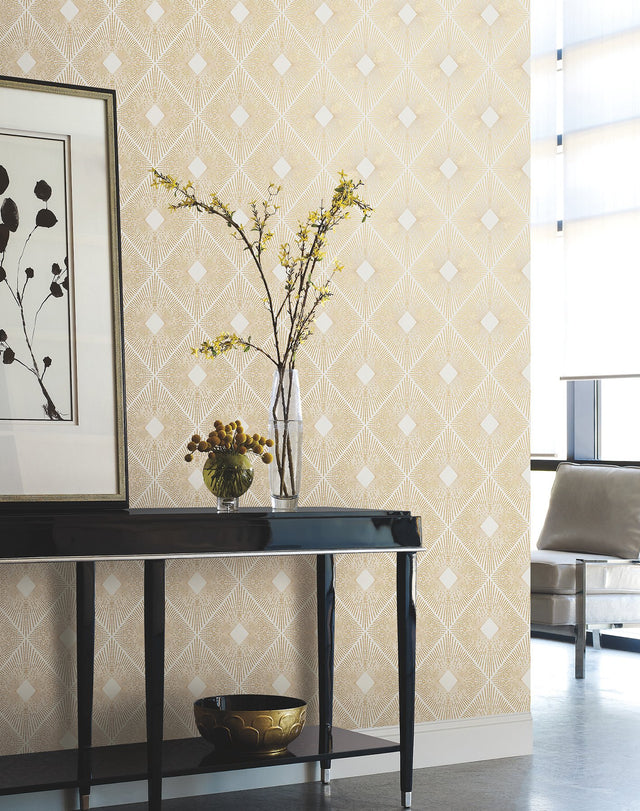 Harlowe White & Gold Geometric Metallic Wallpaper - York NW3592