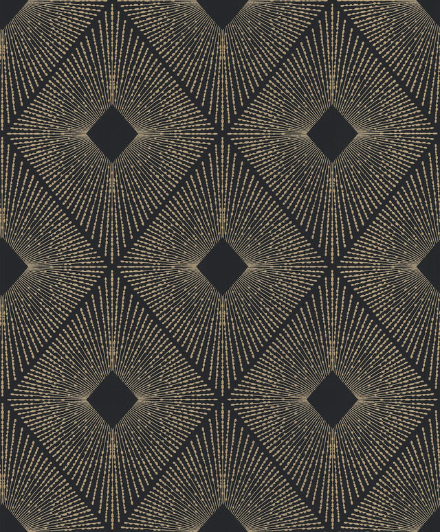 Harlowe Black & Gold Geometric Metallic Non Woven Wallpaper - York NW3593