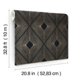 Harlowe Black & Gold Geometric Metallic Non Woven Wallpaper - York NW3593