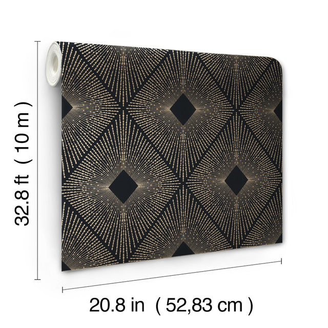 Harlowe Black & Gold Geometric Metallic Non Woven Wallpaper - York NW3593