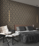 Harlowe Black & Gold Geometric Metallic Non Woven Wallpaper - York NW3593