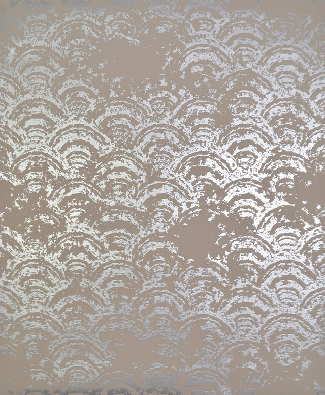 Eclipse Khaki & Silver Wallpaper with Metallic Geometric Arcs - York NW3599