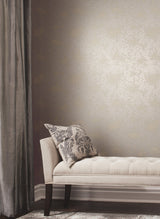 Eclipse Khaki & Silver Wallpaper with Metallic Geometric Arcs - York NW3599
