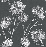 NextWall One O'Clocks charcoal peel and stick wallpaper with white botanical floral silhouettes