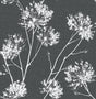 NextWall One O'Clocks charcoal peel and stick wallpaper with white botanical floral silhouettes