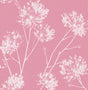 One O'Clocks pink botanical peel and stick wallpaper with white floral silhouette pattern