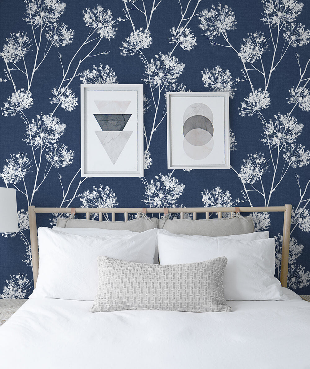 One O'Clocks Denim Blue by NextWall Peel & Stick Botanical Wallpaper – NextWall NW36002