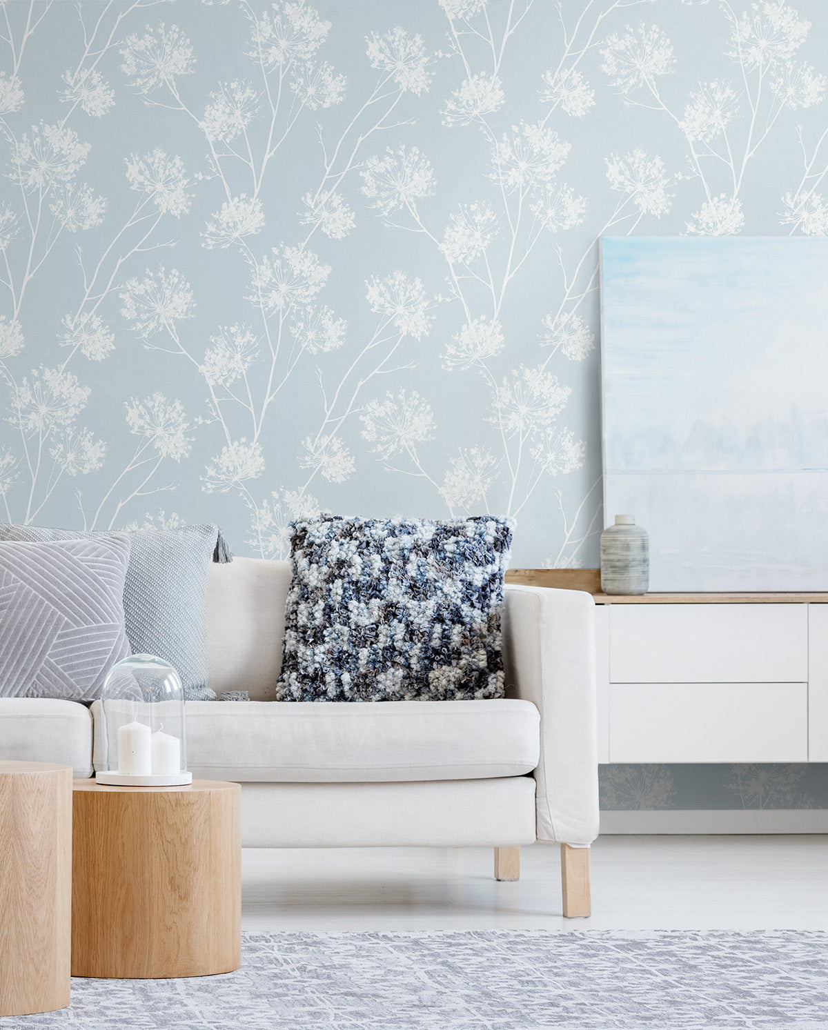 One O'Clocks Light Blue by NextWall Peel & Stick Botanical Wallpaper – NextWall NW36012
