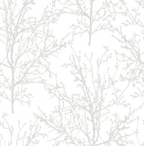 Tree Branches Pearl Gray peel and stick wallpaper with delicate branch silhouettes