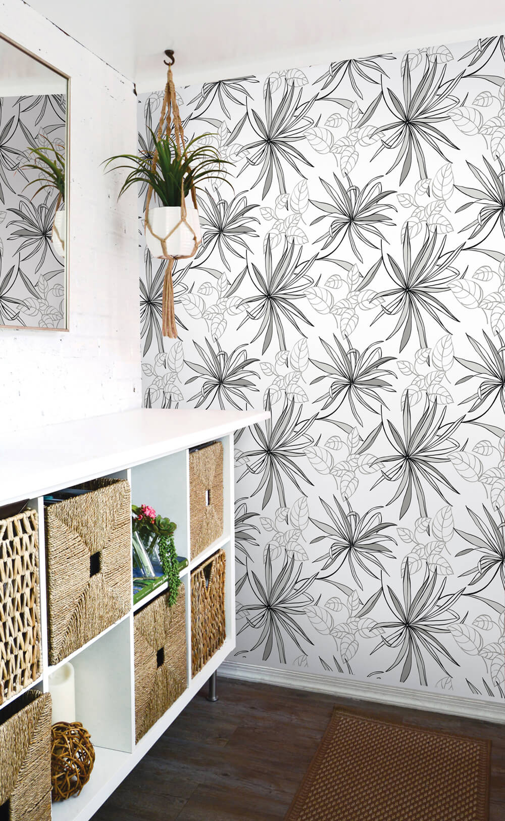Spider Plants Grayscale by NextWall Peel & Stick Botanical Wallpaper – NextWall NW36300