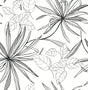 Spider Plants grayscale peel and stick wallpaper with hand-drawn botanical leaves