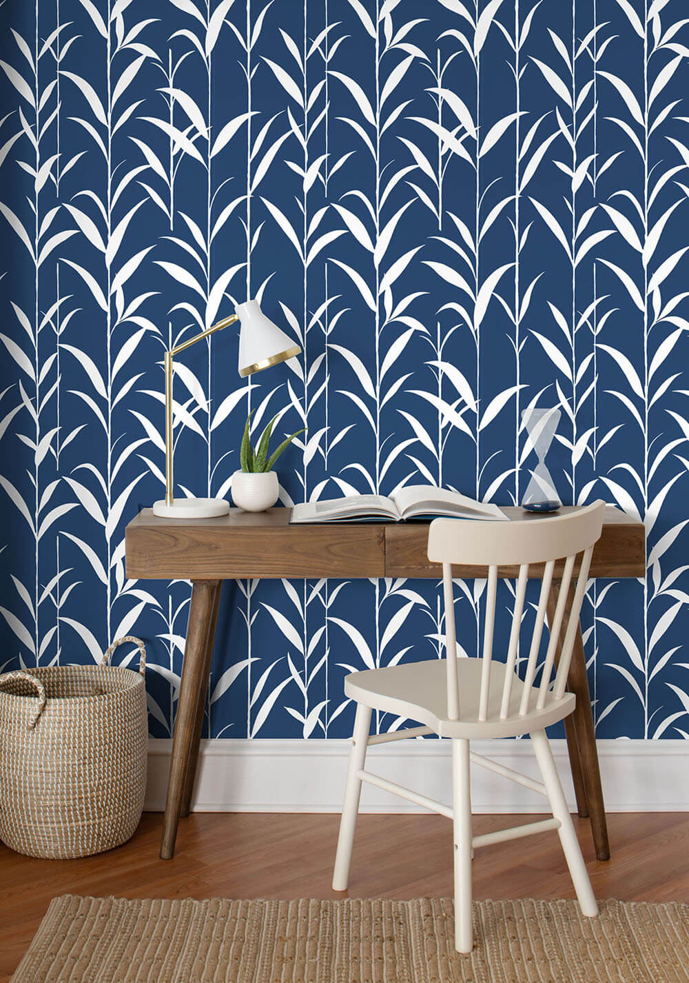 Bamboo Leaves Navy Blue by NextWall Peel & Stick Botanical Wallpaper – NextWall NW36402