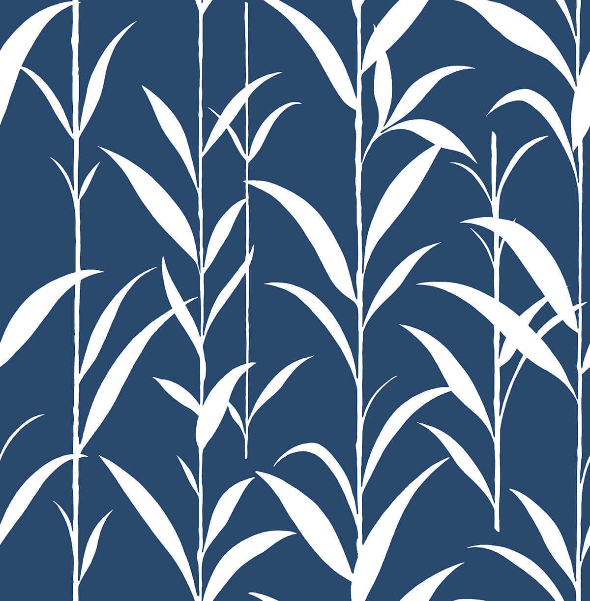 Bamboo Leaves navy blue and white peel and stick wallpaper pattern
