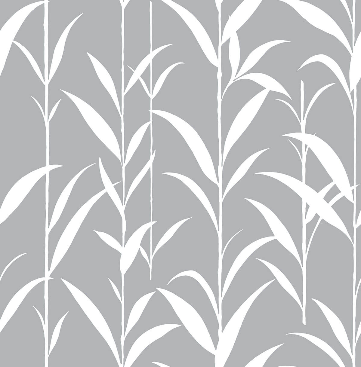 Bamboo Leaves peel and stick wallpaper in gray with white bamboo leaf silhouettes