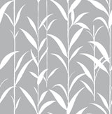 Bamboo Leaves peel and stick wallpaper in gray with white bamboo leaf silhouettes